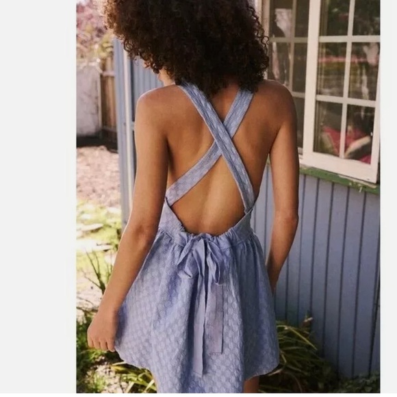 Free People Free-Est Va Va Volume Mini Dress Jacquard Criss-Cross size medium - Picture 2 of 2